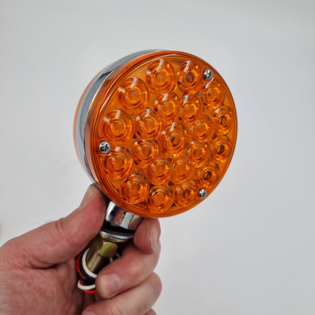 LED (21/21) ROUND Double Face AMBER BUBBLE LENS  w/AMBER Lights  (Stud Mount 3 wires)