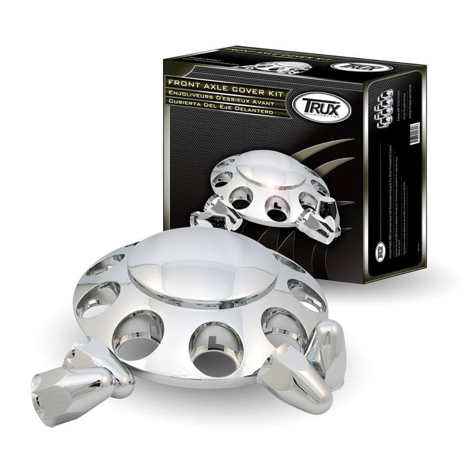 Rounded, Threaded - Chrome Plastic ABS Front Hub Cover with Removeable Hubcap & 10 x 33mm Threaded Nut Covers