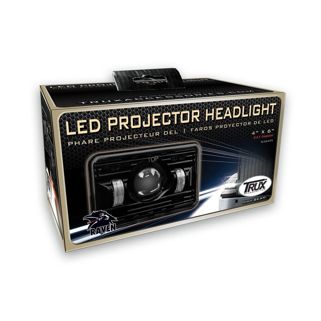 4" x 6" LED Projector Headlight - Black - Low Beam - 2400 Lumens (6-24V)